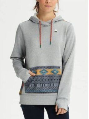 Burton DryRide Oak Pullover Hoodie Heather Tahoe Freya Weave Aztec XL